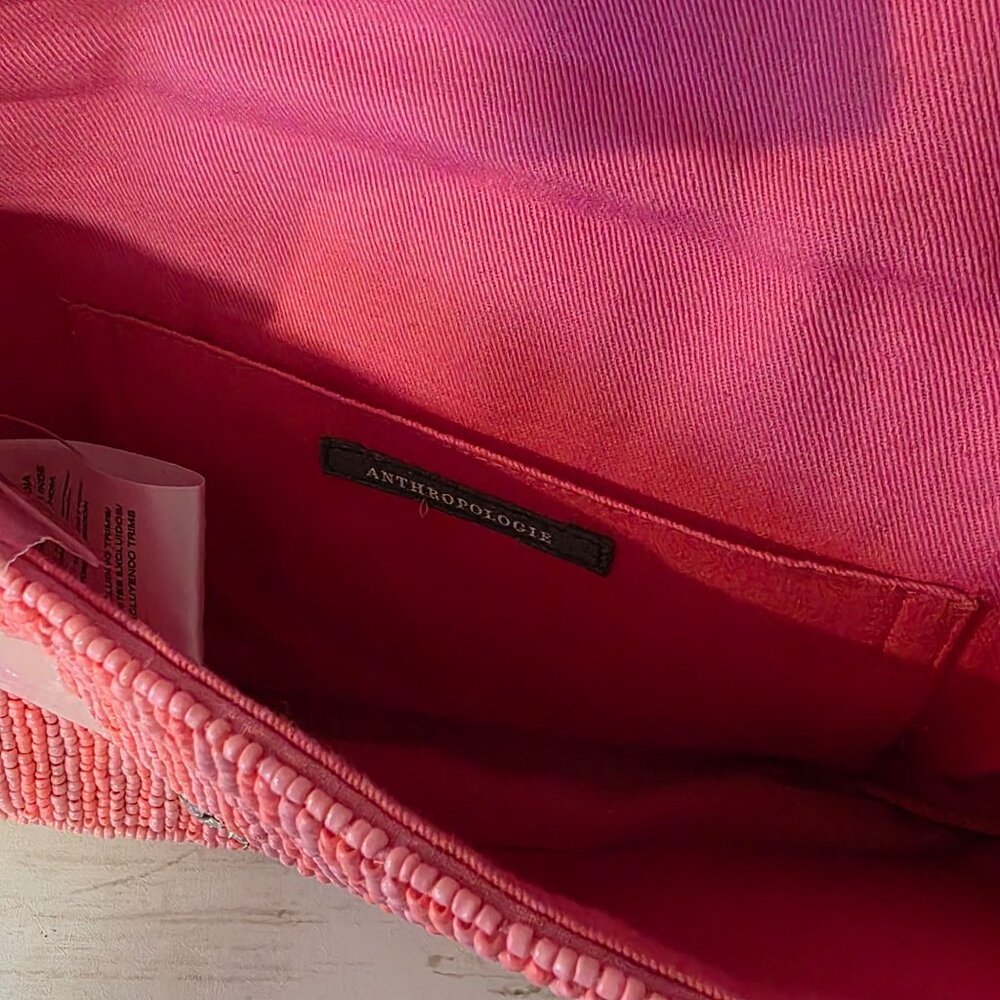 Anthropologie Fiona Pink Beaded Bag Geometric Glam  NWOT *flaw - Picture 4 of 7